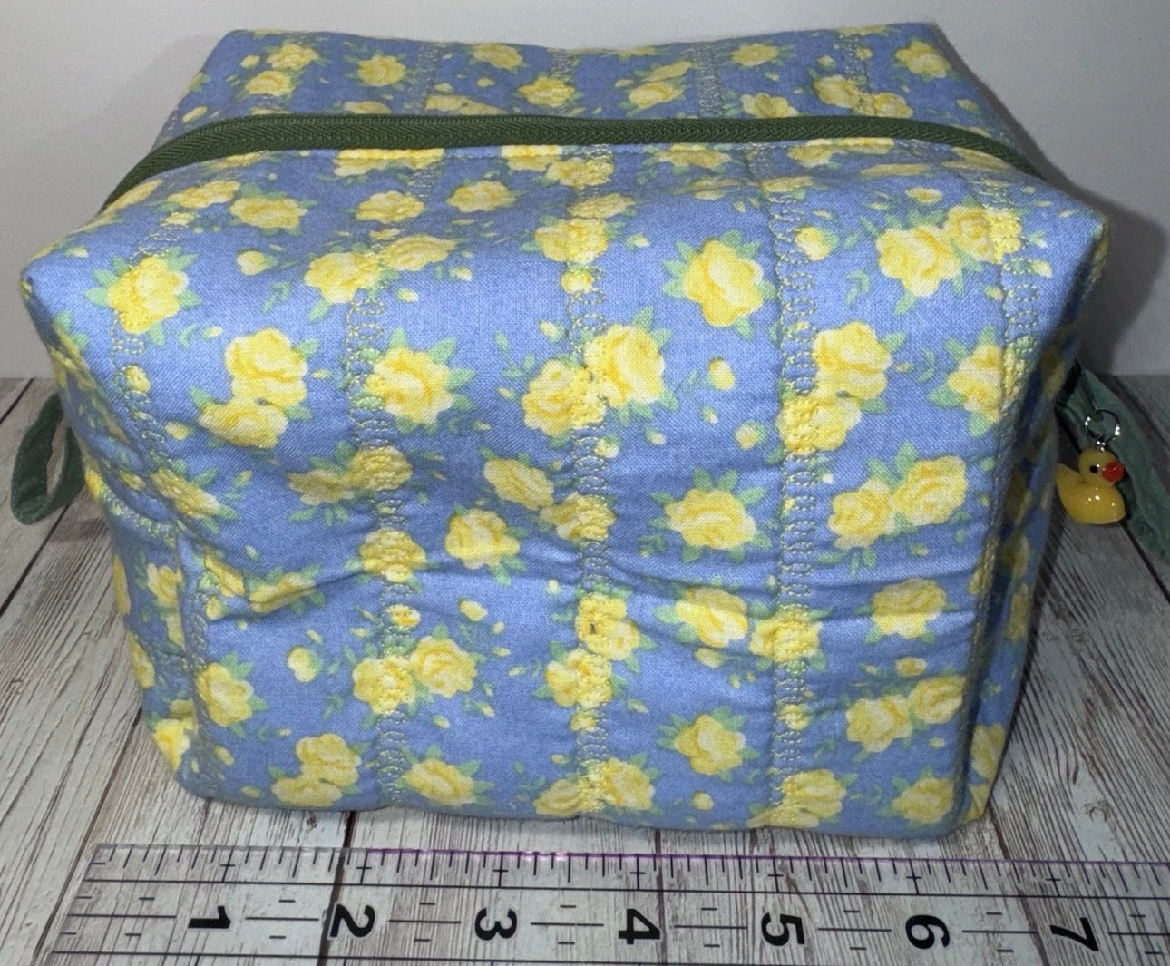 Boxy Makeup Bag Quilted Floral With Duck Charms Handmade Travel Bags Set Of 2
