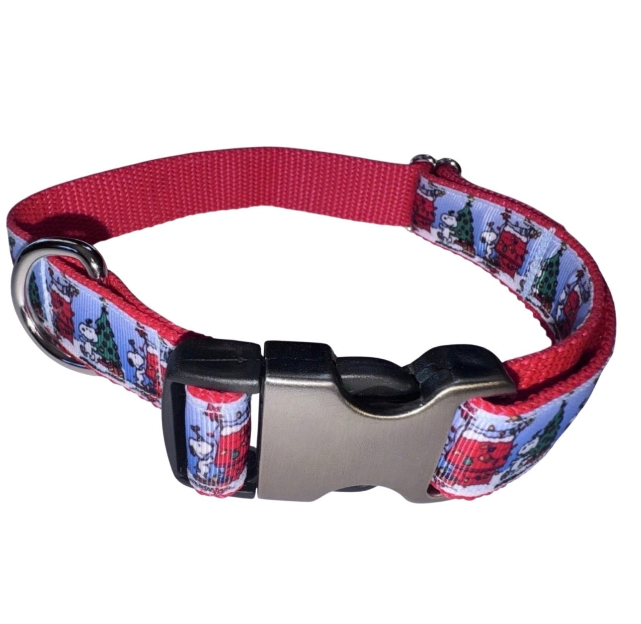 Dog Collar Peanuts Snoopy Christmas Large Handmade Heavy Duty W/Buckle NEW