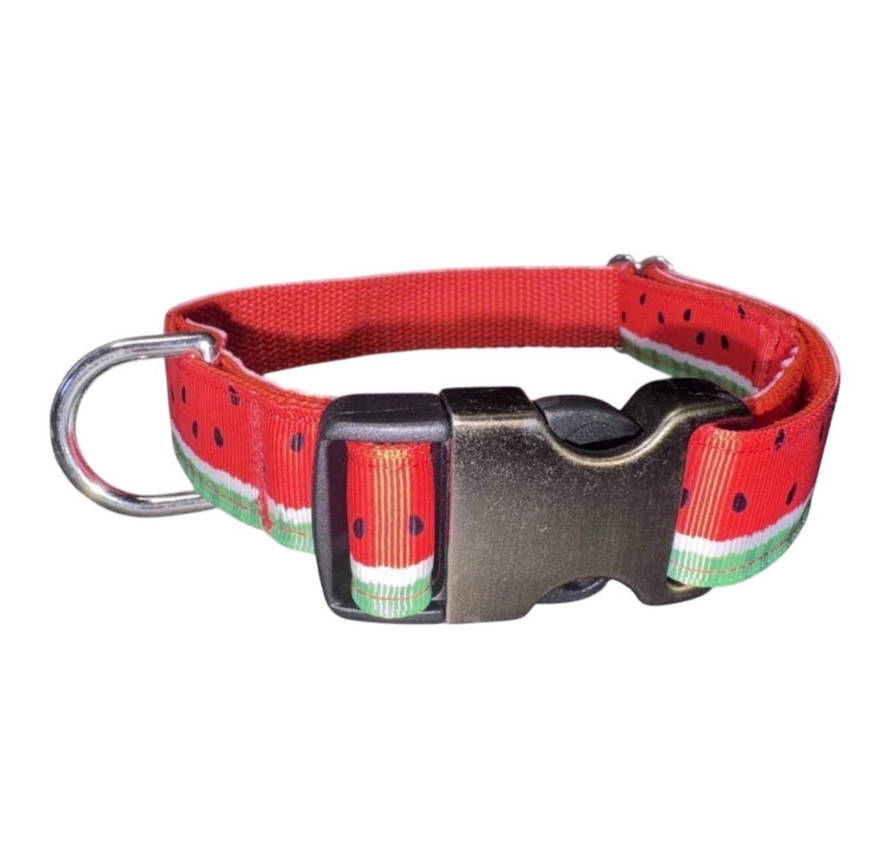 Dog Collar Green & Red Watermelon Summer 4th July Large Handmade W/Buckle NEW