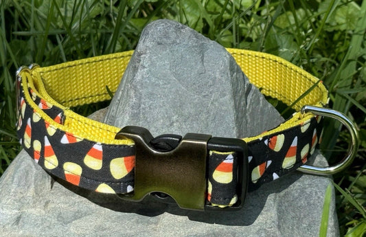 Dog Collar Candy Corn Fall Halloween Large Handmade Heavy Duty W/Buckle NEW