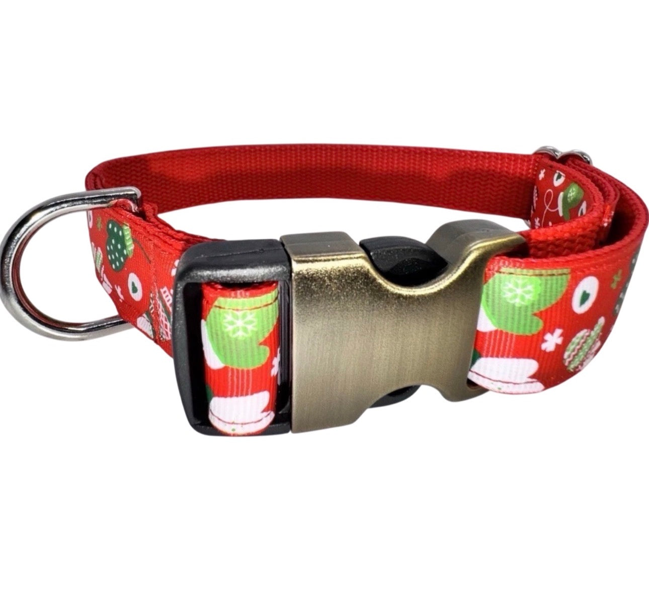 Dog Collar Red Snowman Christmas Holiday Large Handmade Heavy Duty W/Buckle NEW