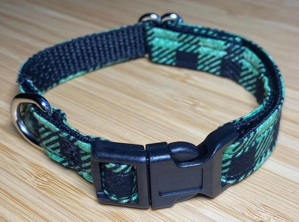 Dog/Cat/Puppy Collar Green Plaid Small Handmade NEW