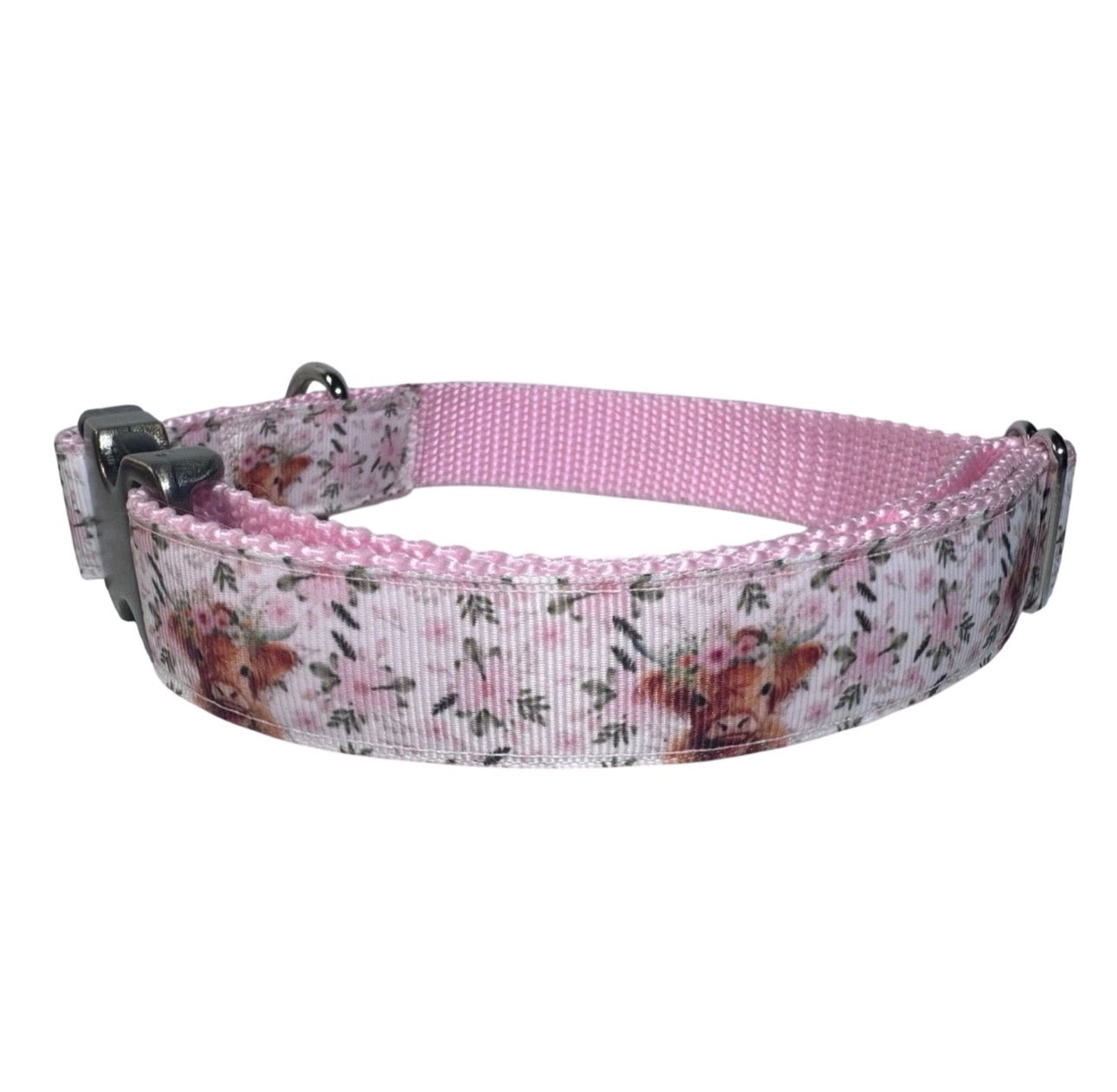 Dog Collar Highland Cow Pink Large Handmade Heavy Duty W/Buckle NEW