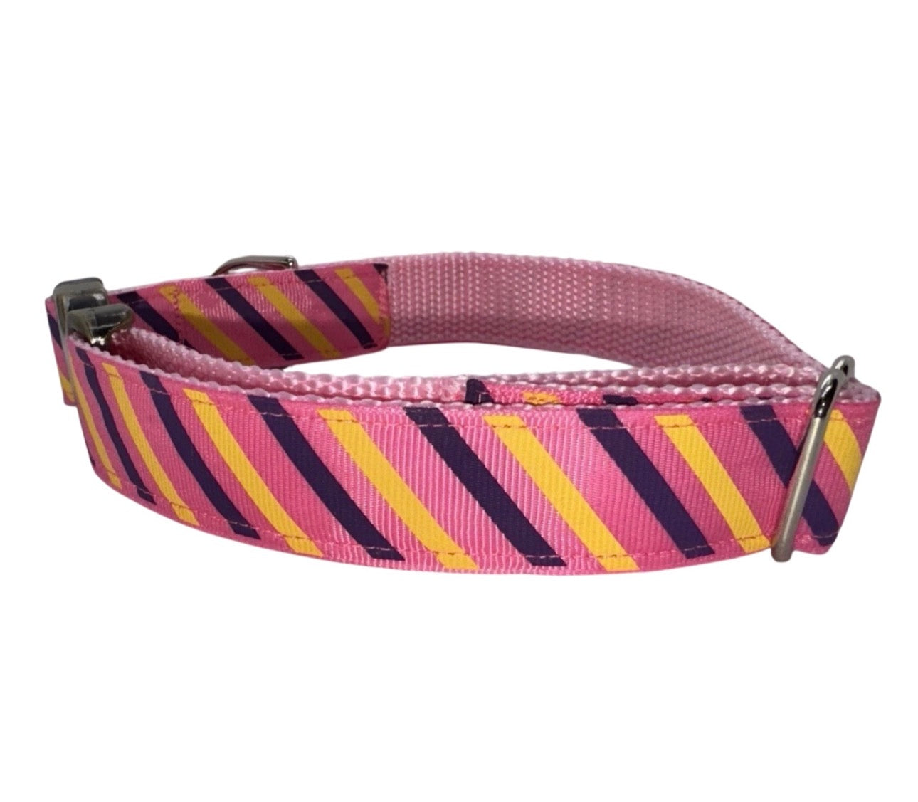 Large Handmade Heavy Duty Dog Collar Pink Stripes Colorful Valentine’s Print