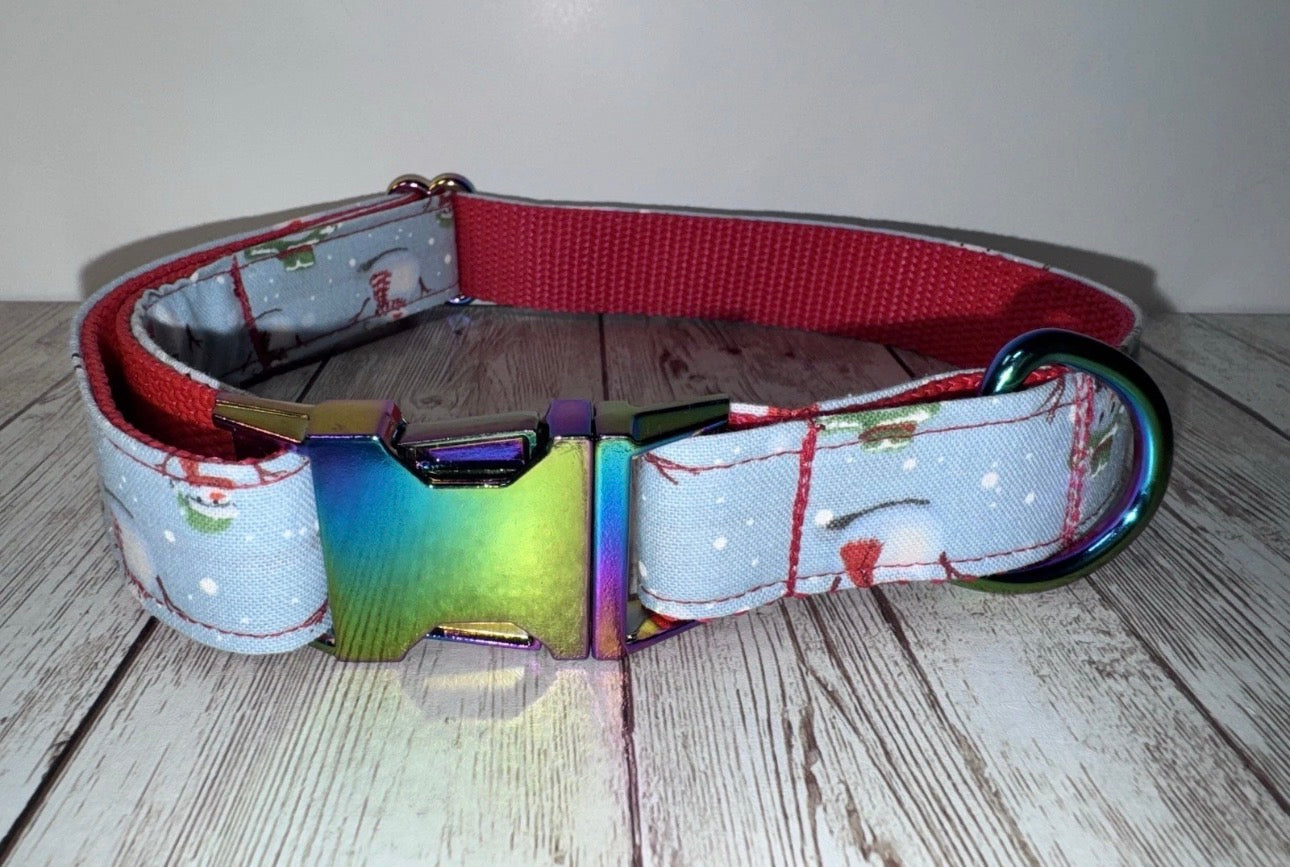 Dog Collar & Bandana Snowman Christmas Theme  Large Handmade Heavy Duty NEW