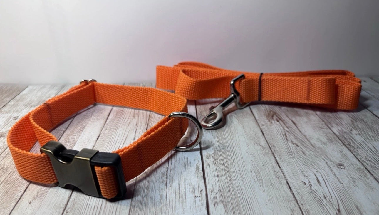 Dog Collar & Leash Orange Hunting Season Large Handmade Heavy Duty NEW