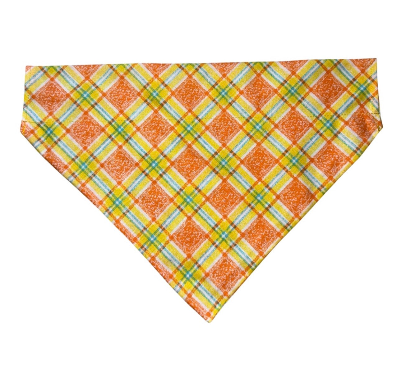 Dog Collar Leash & Bandana Set w/matching Scrunchie & Keychain Large Handmade Vintage Orange & Yellow Plaid Pattern Size Large Handmade