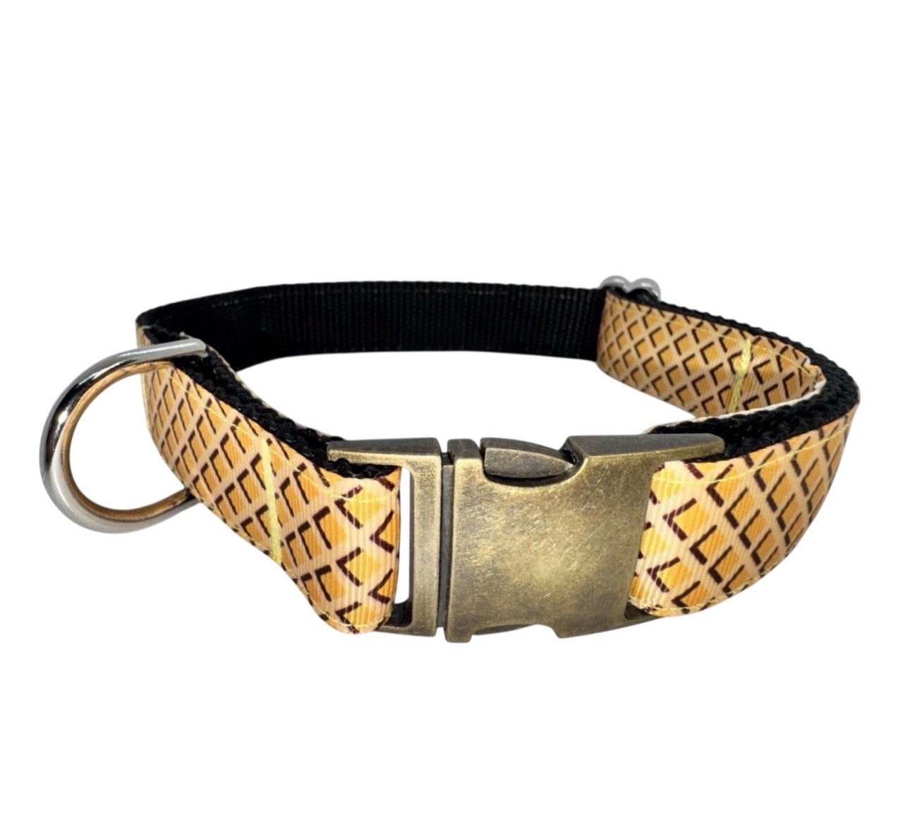Dog Collar Yellow Honeycomb Large Handmade Heavy Duty With Buckle NEW