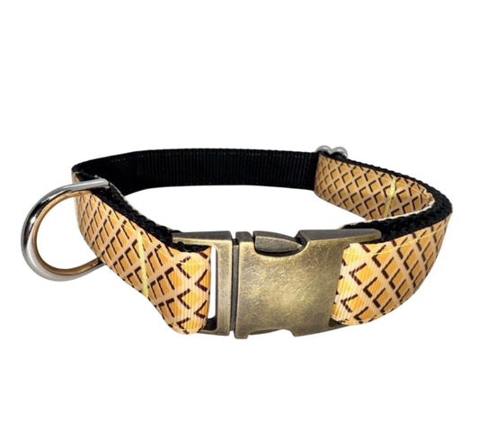 Dog Collar Yellow Honeycomb Large Handmade Heavy Duty With Buckle NEW