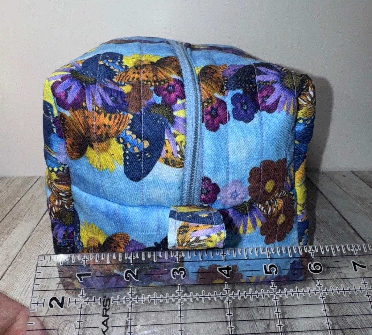 Boxy Handmade Quilted Butterfly Makeup/Toiletrie Travel Bag 5.5”x7.5x6”