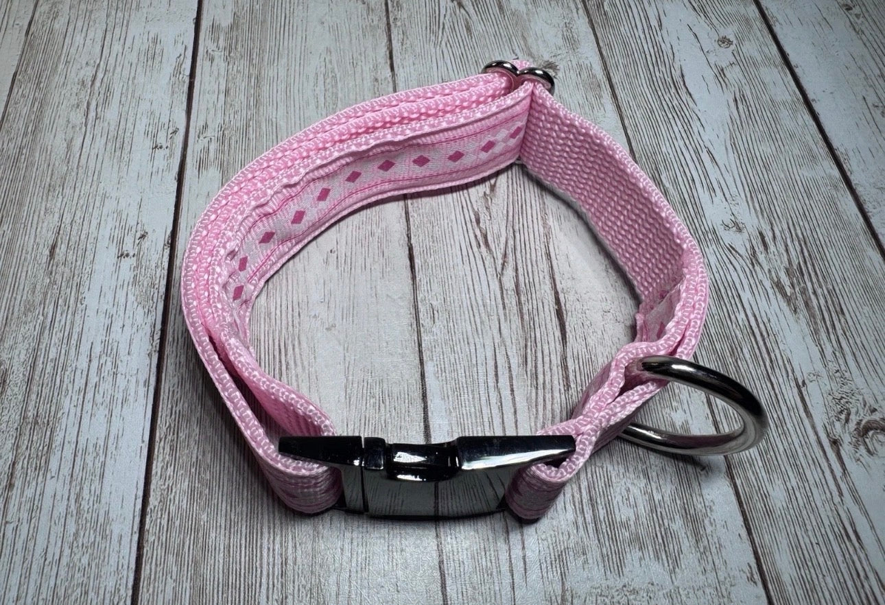 Dog Or Puppy Collar Pink Flowers 1” Wide Small Handmade NEW With Metal Buckle