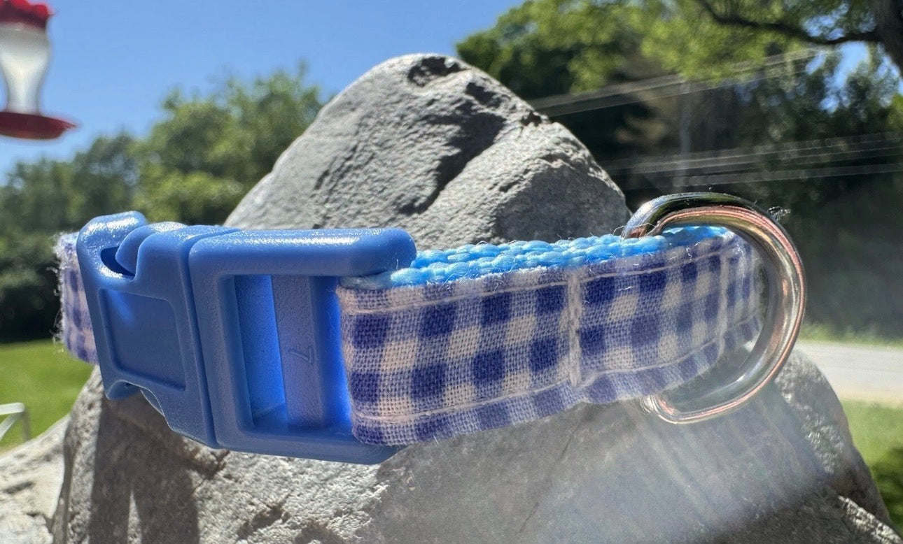 Dog/Cat/Puppy Collar Blue Plaid Small Handmade NEW