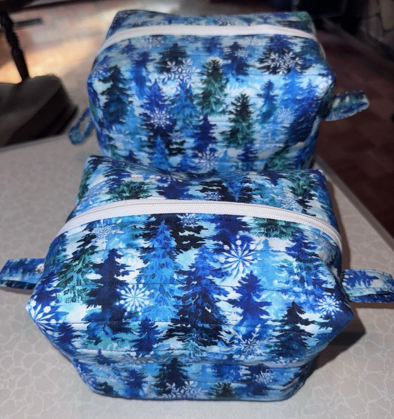 Boxy Makeup Bags Large Matching Quilted Woods Trees Themed /Toiletry Bags Set of 2