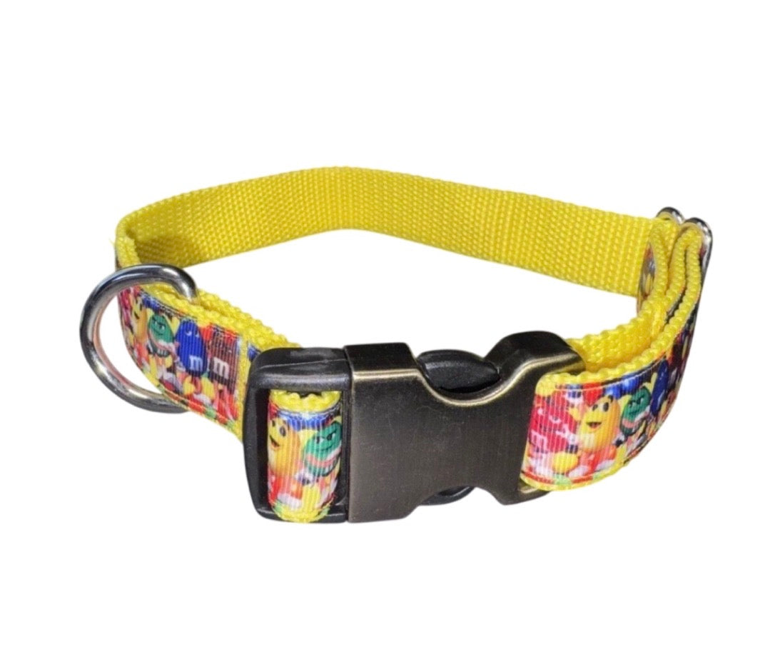 Dog Collar M&M’s Chocolate Candy Large Yellow Handmade Heavy Duty W/Buckle NEW