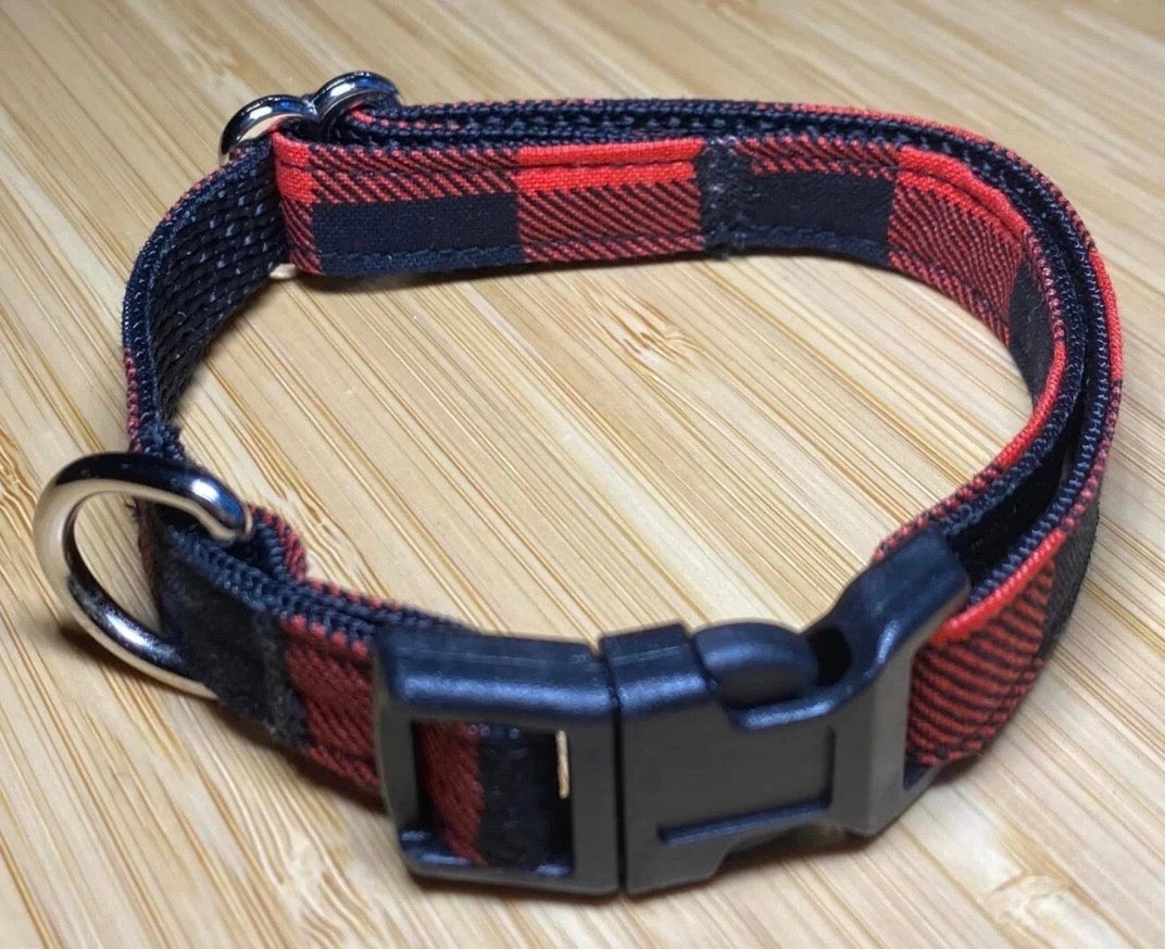 Dog/Cat/Puppy Collar Red Plaid Small Handmade Heavy Duty NEW