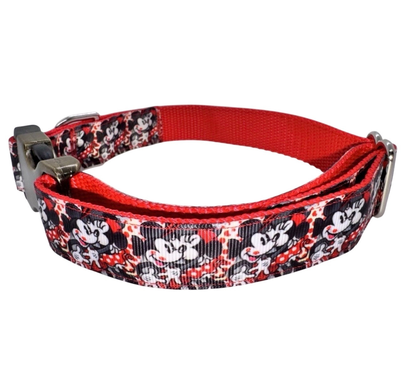 Dog Collar Mickey & Minnie Large Handmade Heavy Duty Valentine’s W/Buckle NEW