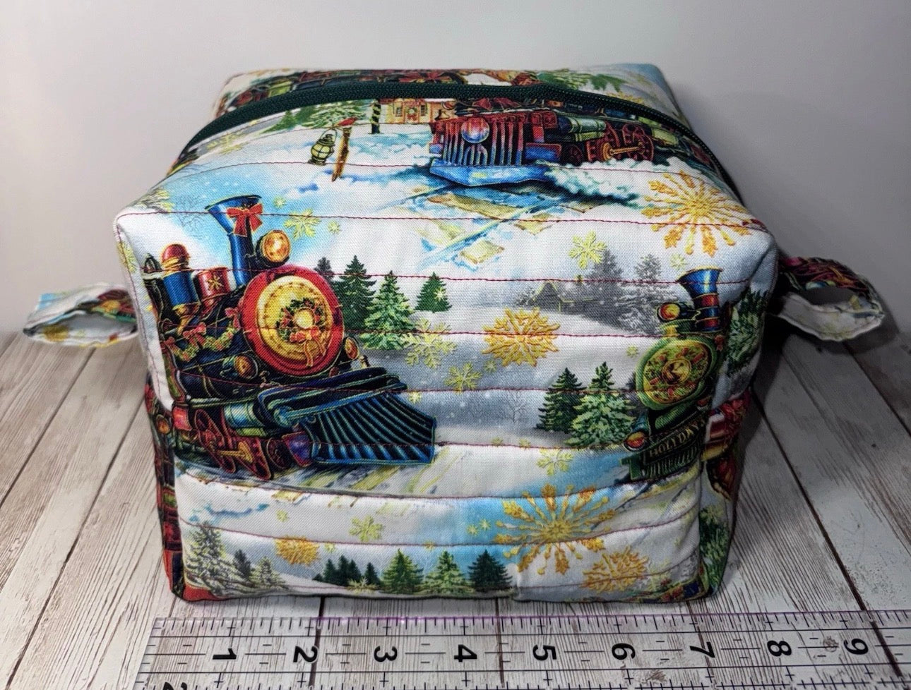 Boxy Handmade Christmas Train Holiday Makeup/Toiletrie Travel Bag 5.5”x7.5x6”