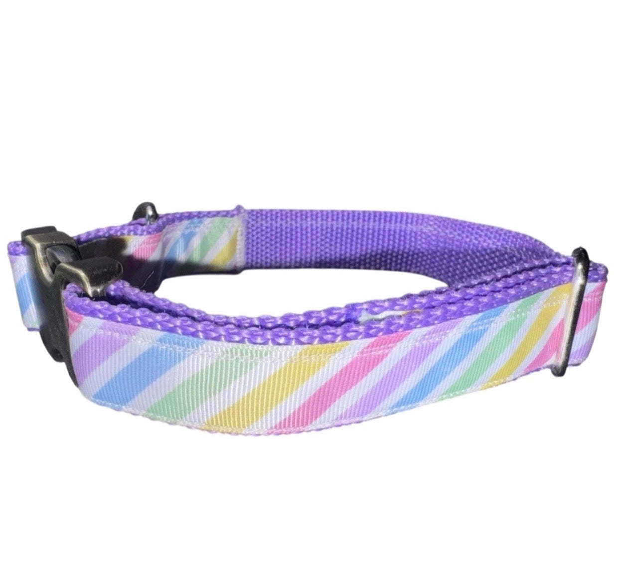 Dog Collar Rainbow Purple Colors Large Handmade Heavy Duty With Buckle NEW