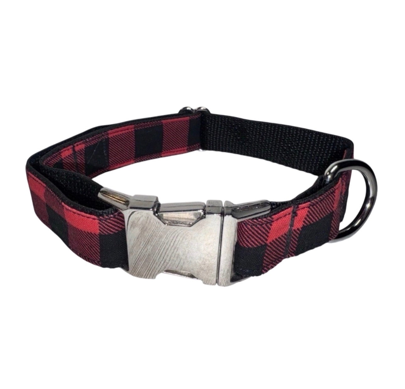 Dog Collar Red Buffalo Plaid Holiday Large Handmade Heavy Duty W/Buckle NEW