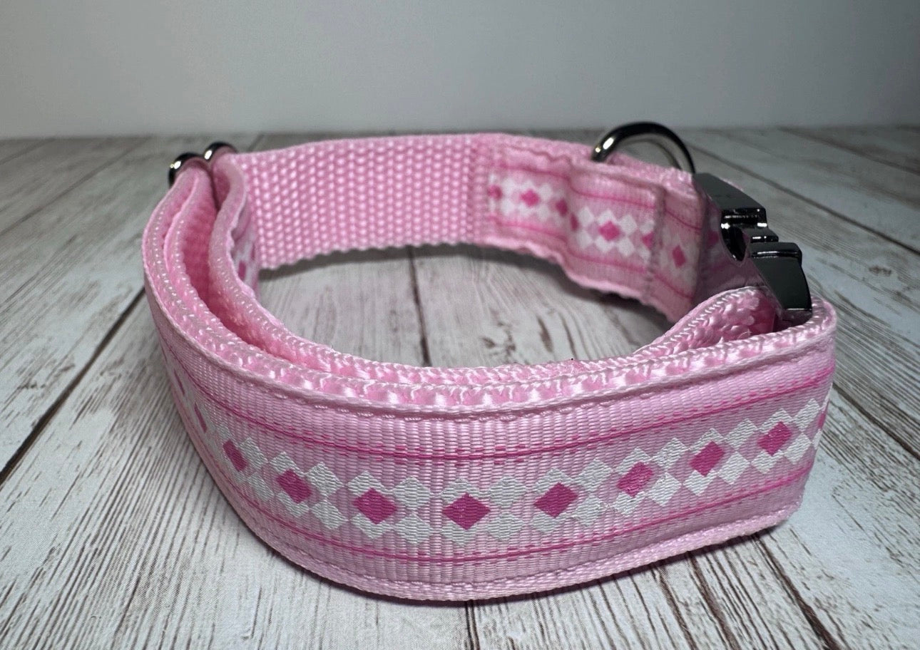 Dog Or Puppy Collar Pink Flowers 1” Wide Small Handmade NEW With Metal Buckle
