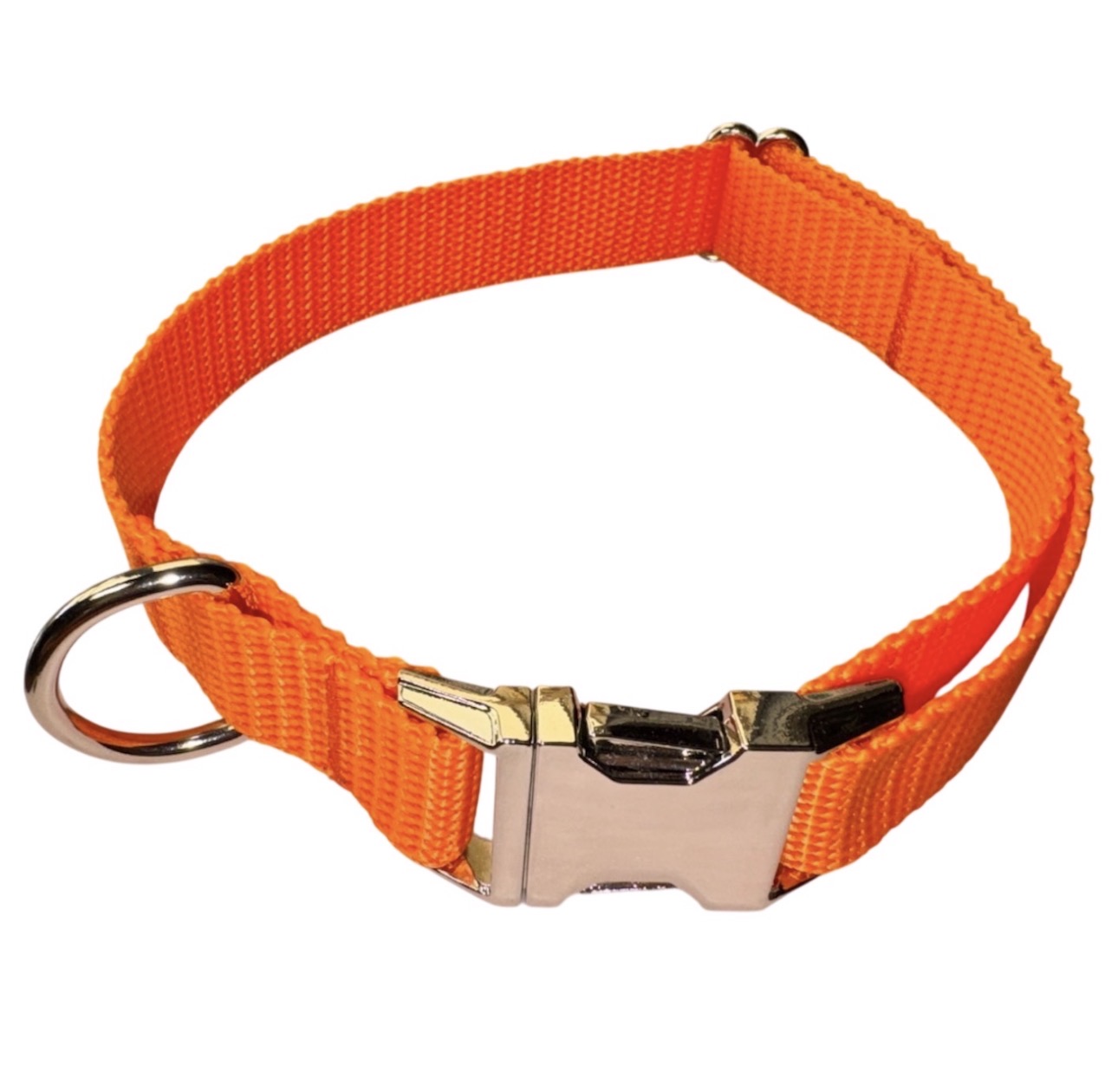 Dog Collar Blaze Orange Hunting Season Large Handmade Heavy Duty W/ Metal Buckle NEW