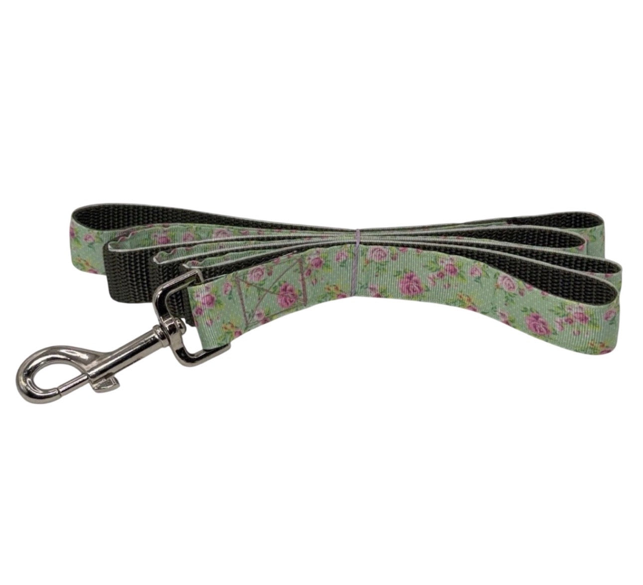 Dog Leash Green With Pink Roses Floral Size Large Handmade Heavy Duty NEW
