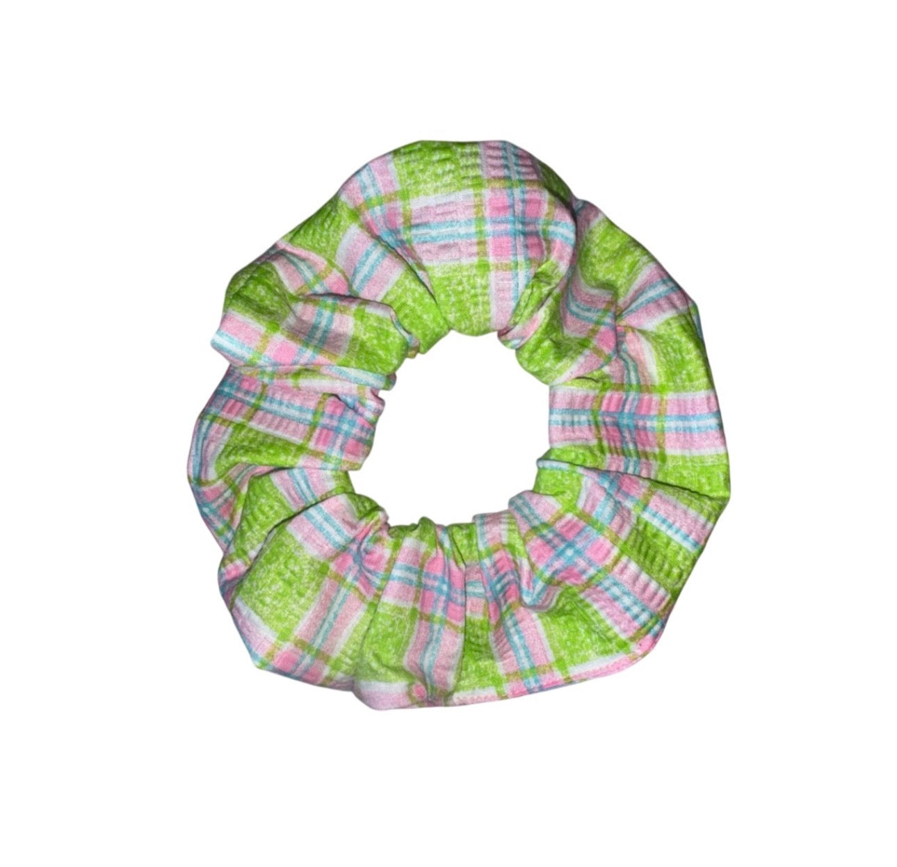 Dog Collar Leash & Bandana Set w/matching Scrunchie & Keychain Large Handmade Vintage Pink & Green Plaid Pattern Size Large Handmade