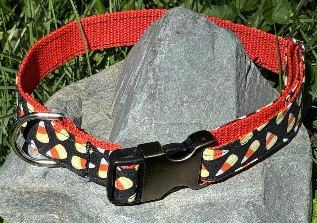 Dog Collar Candy Corn Fall Halloween Large Handmade Heavy Duty W/Buckle NEW