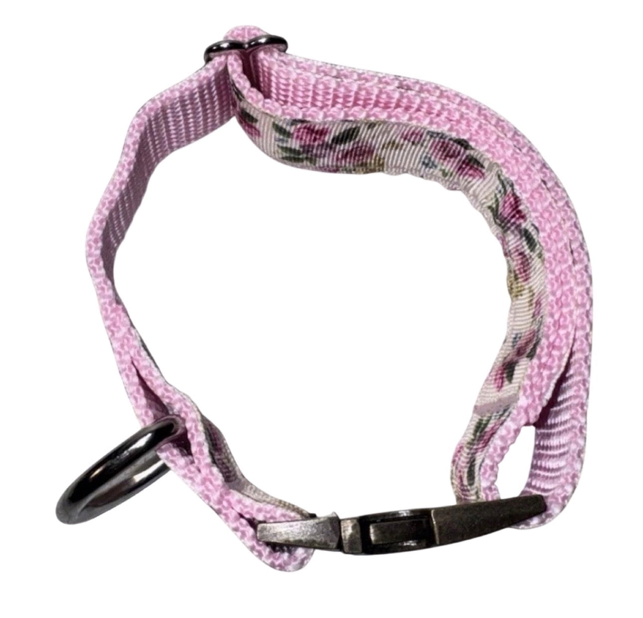 Dog Or Puppy Collar Pink Floral 1” Wide Small Handmade NEW With Metal Buckle