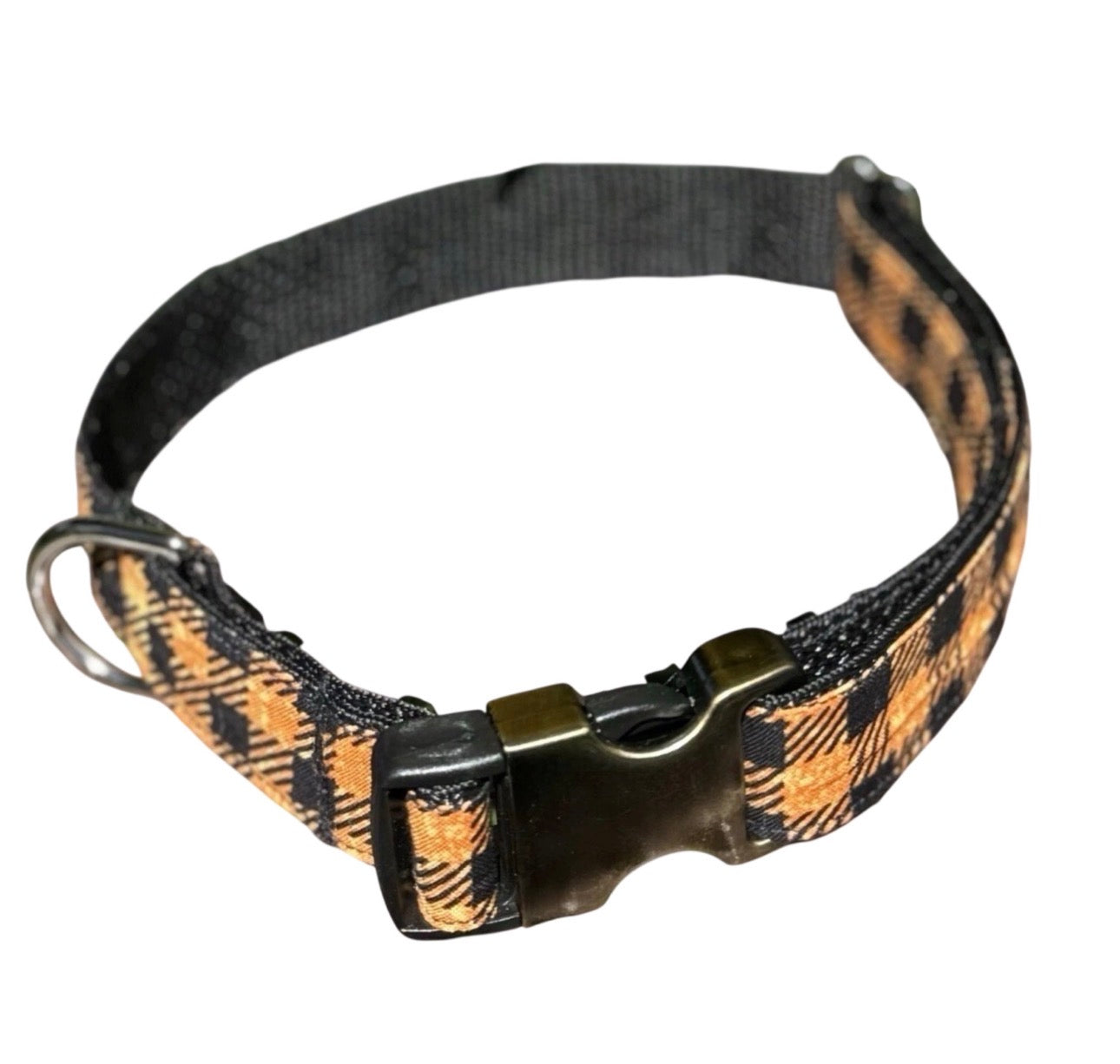 Dog Collar Orange Plaid Fall Halloween Large Handmade Heavy Duty With Buckle NEW