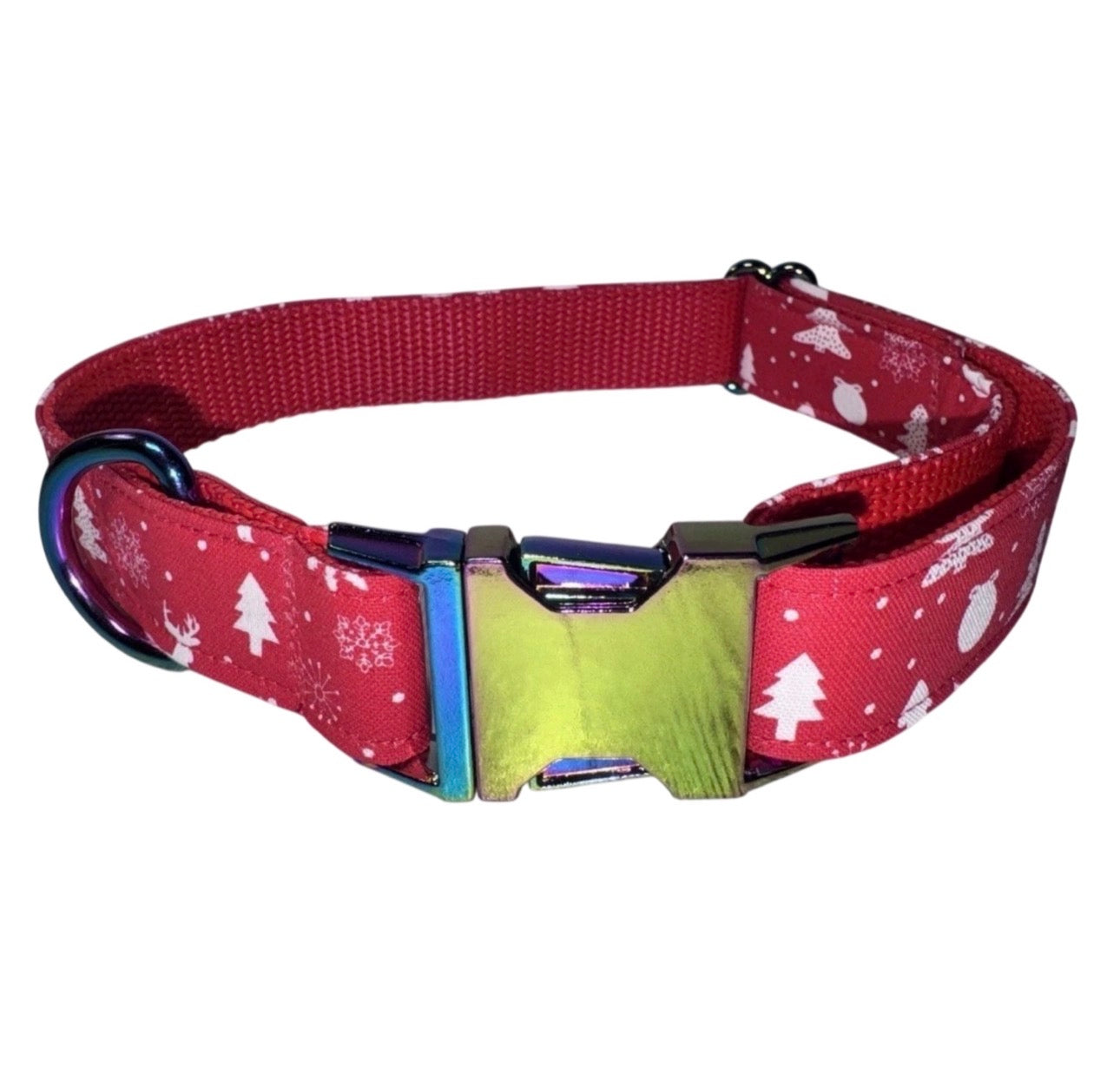 Bandana & Large Dog Collar Set Reindeer Red Christmas Theme Large Handmade Heavy Duty NEW