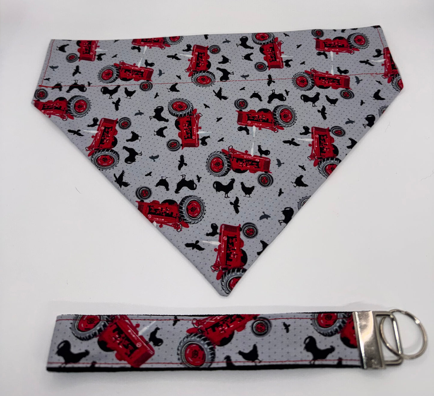 Dog Collar & Bandana Farm Tractor Print Red Large Handmade Heavy Duty NEW
