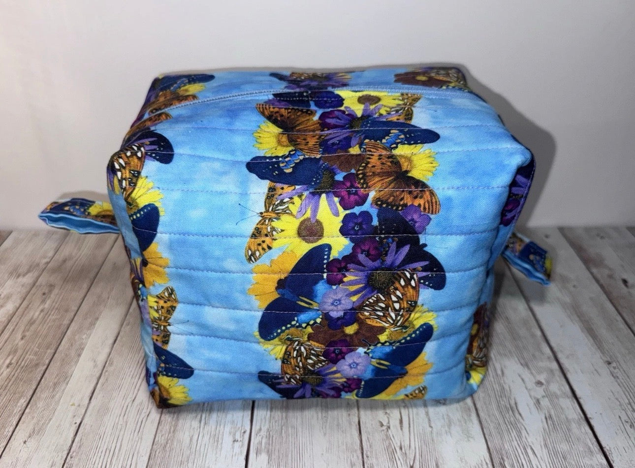 Boxy Handmade Quilted Butterfly Makeup/Toiletrie Travel Bag 5.5”x7.5x6”