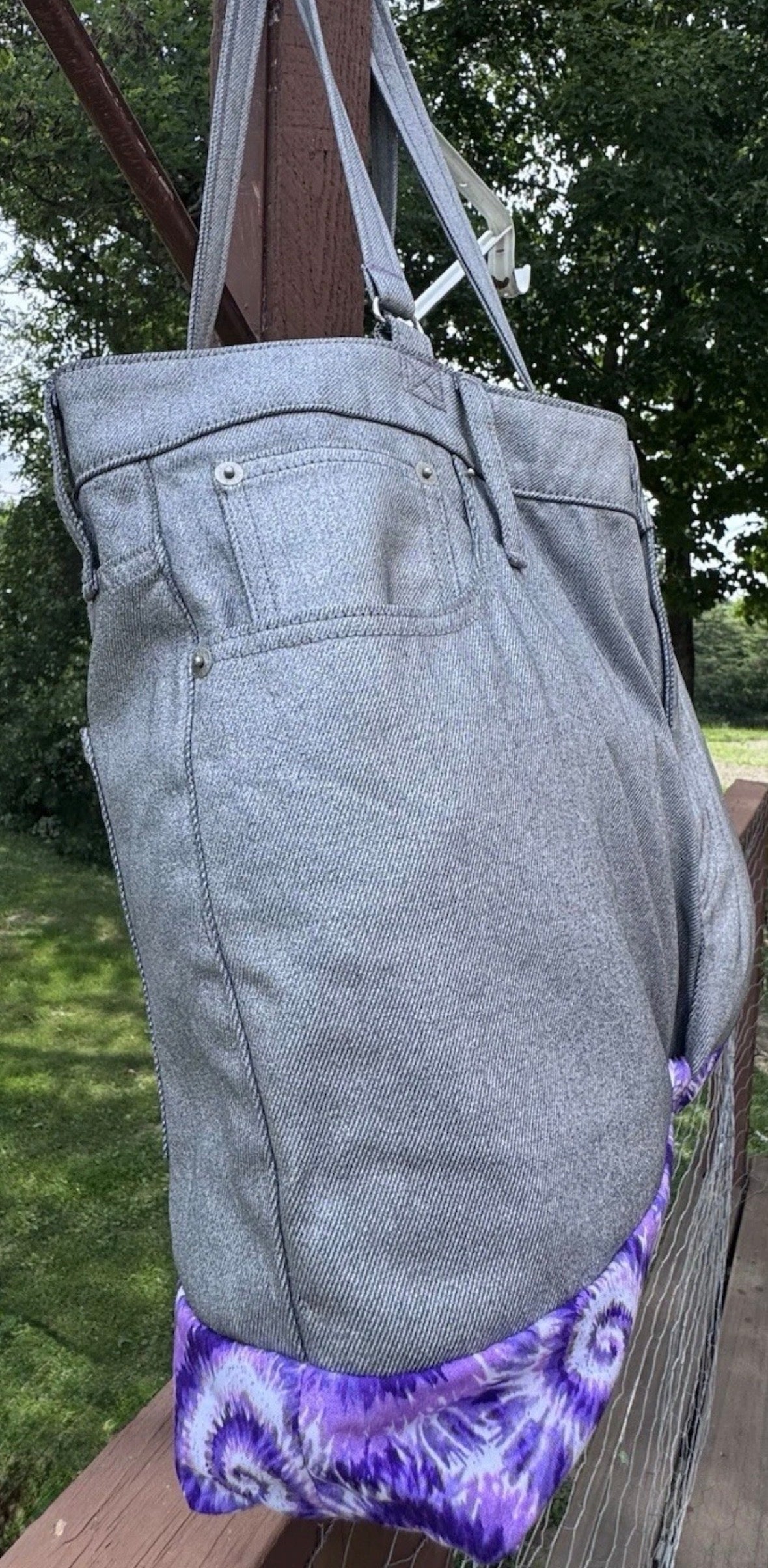 Jeans Handmade Large Repurposed Recycled Jeans Bag Tote For Beach, Groceries, Work, Or Purse