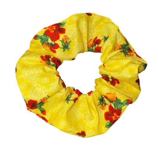Handmade Yellow Floral Flower Print Hair Scrunchie 6”