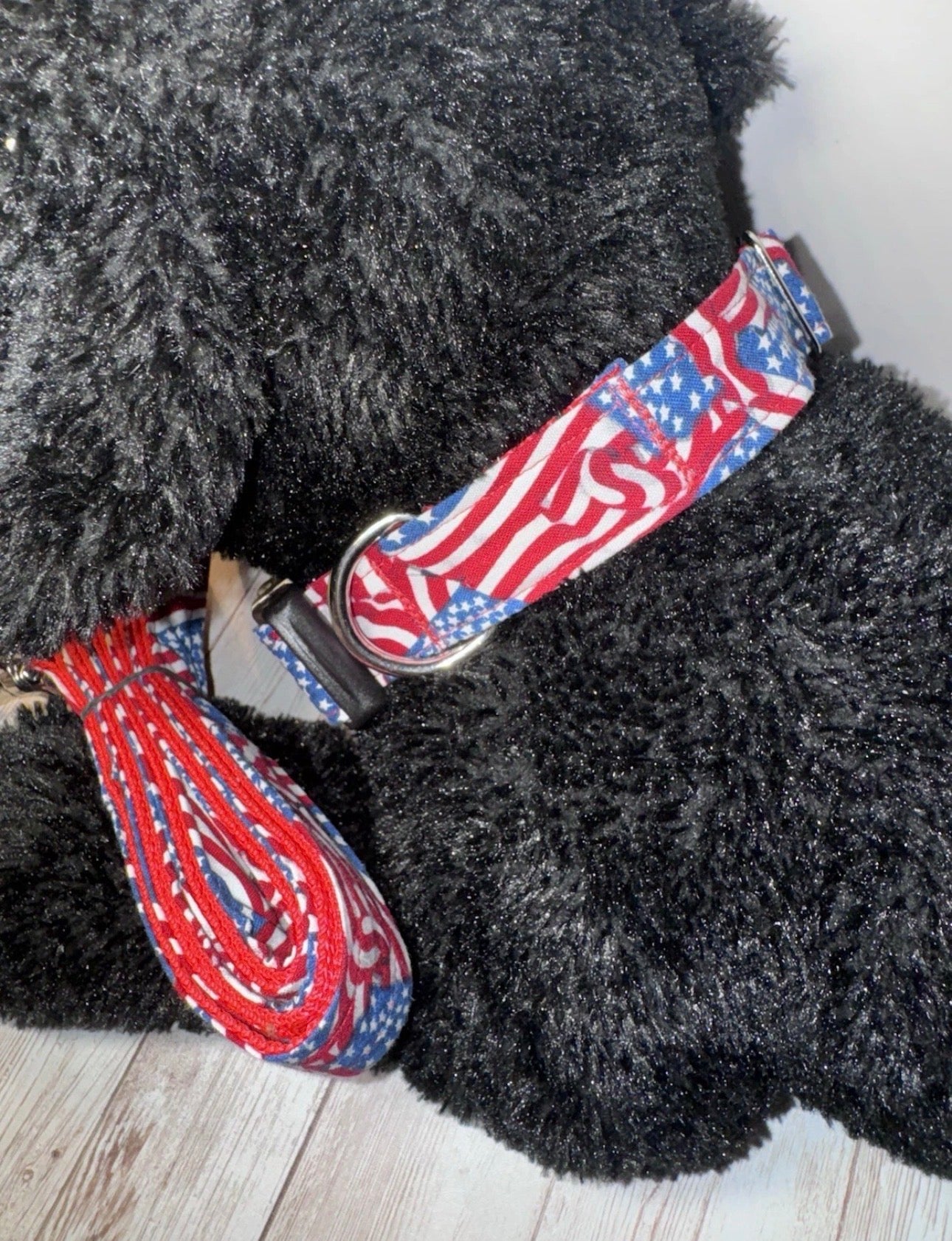 Dog Collar & Leash American Flag Print 4th Of July Large Handmade Heavy Duty NEW