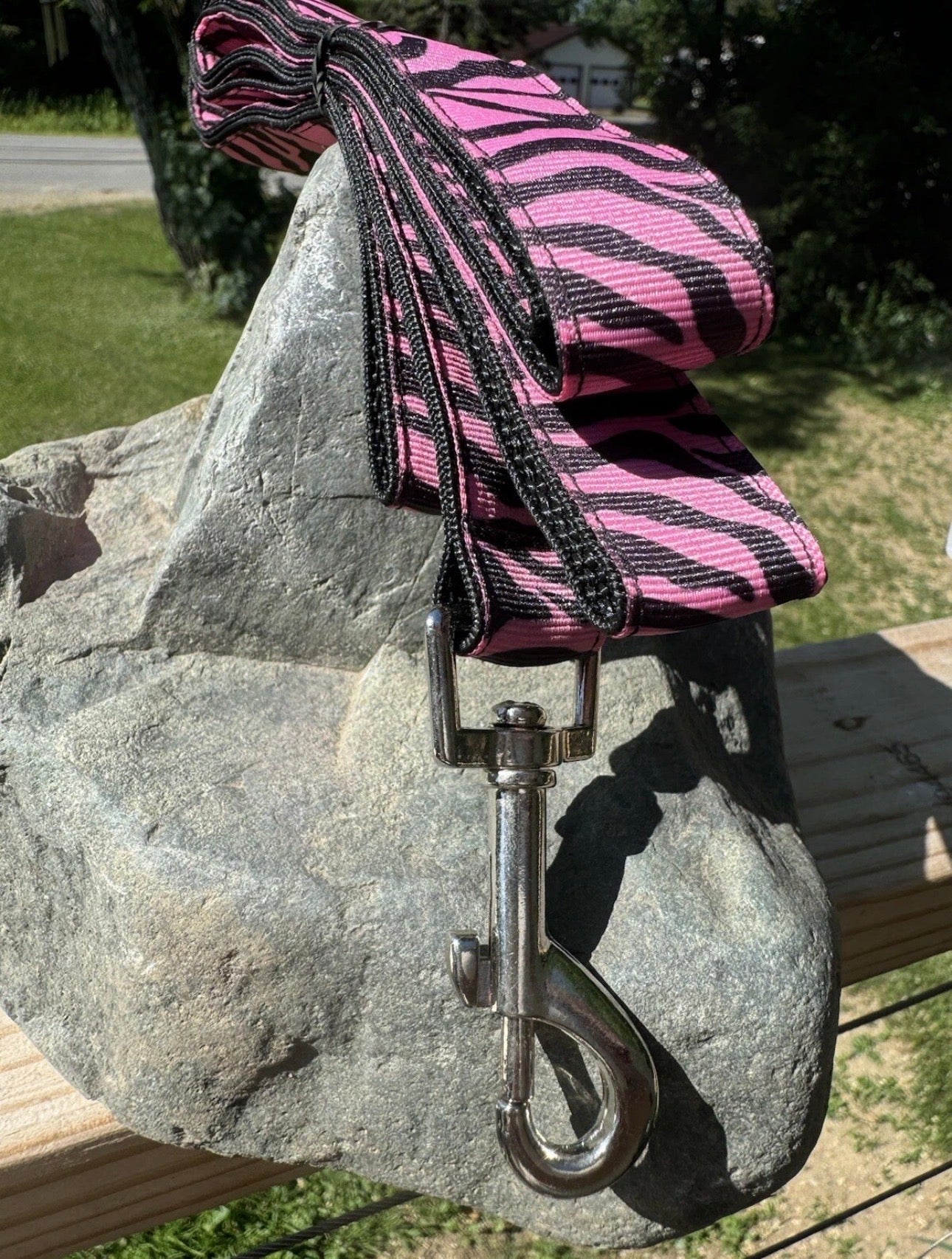 Dog Collar & Leash Pink Zebra Print  Large Handmade Heavy Duty NEW