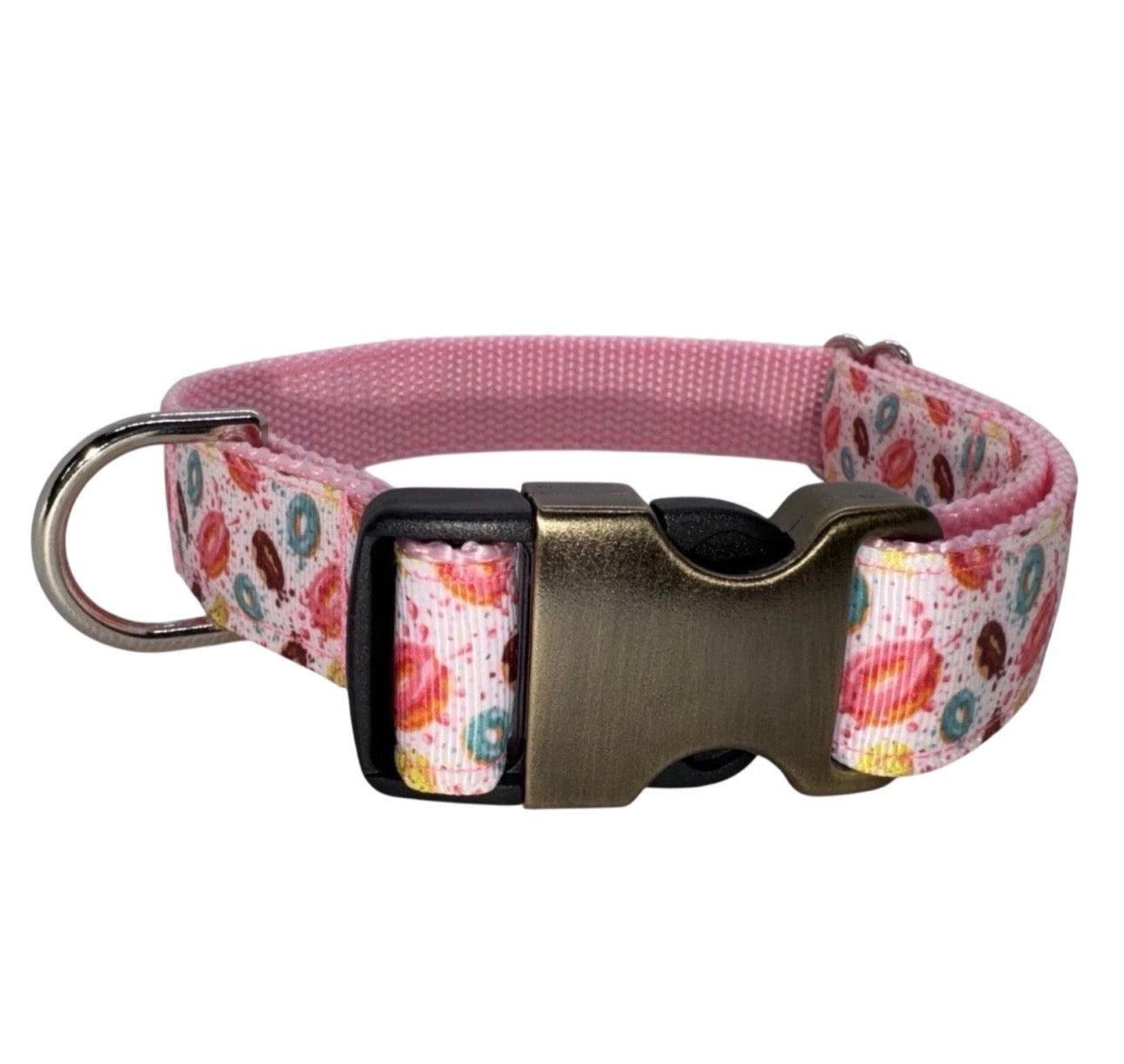 Large Handmade Heavy Duty Dog Collar Pink Frosted Delicious Donuts Print