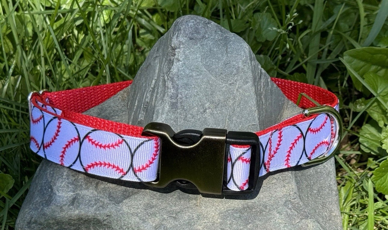 Dog Collar Baseball Sports Red Large Handmade Heavy Duty W/Buckle NEW
