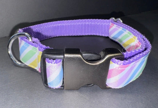 Dog Collar Rainbow Purple Colors Large Handmade Heavy Duty With Buckle NEW