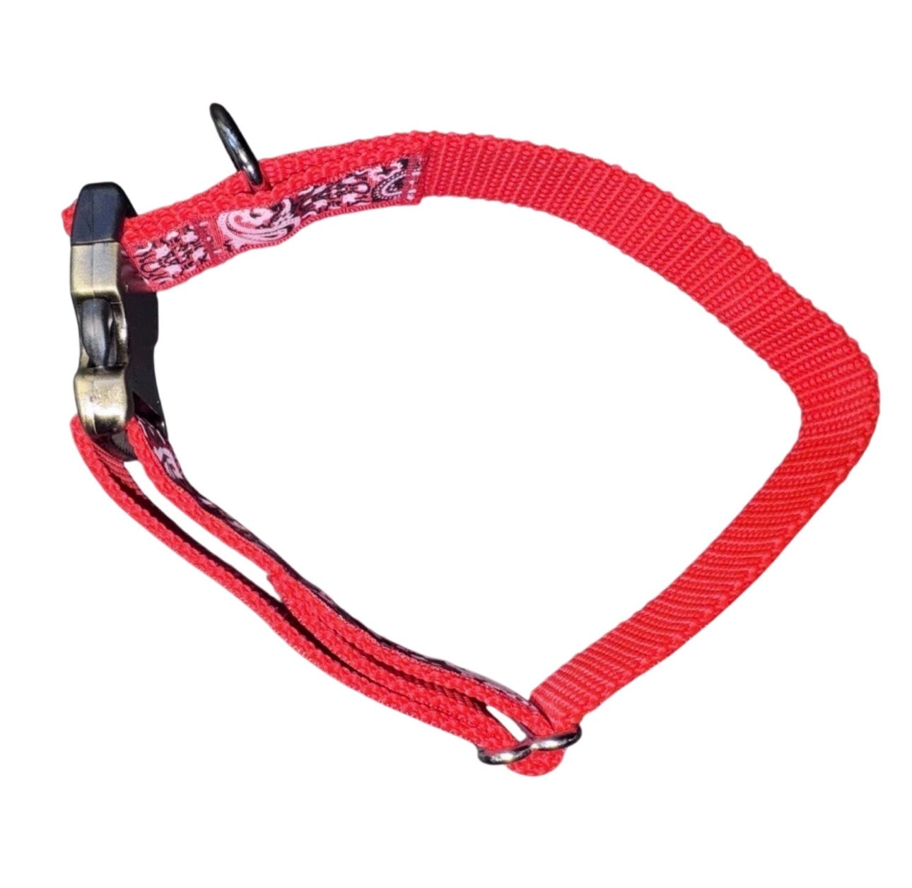 Dog Collar Red Paisley Bandana Print Large Handmade Heavy Duty W/Buckle NEW