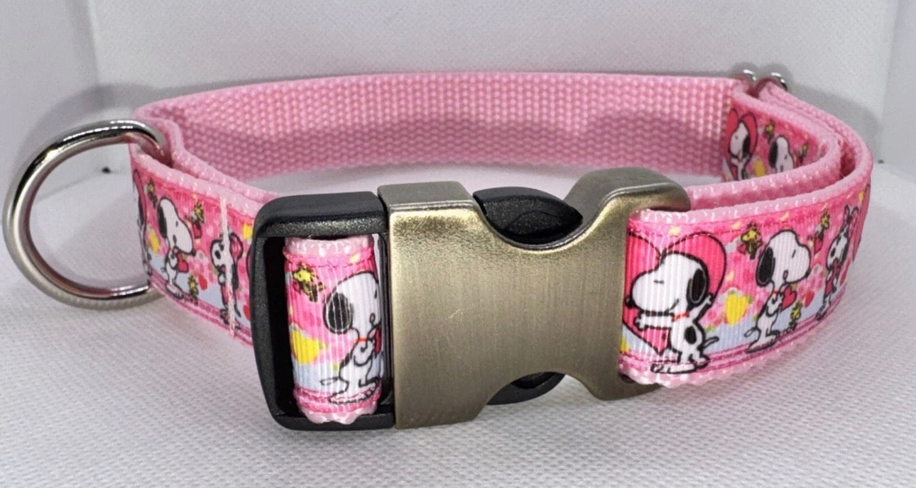 Dog Collar Peanuts Snoopy Valentine’s Large Handmade Heavy Duty  W/Buckle NEW
