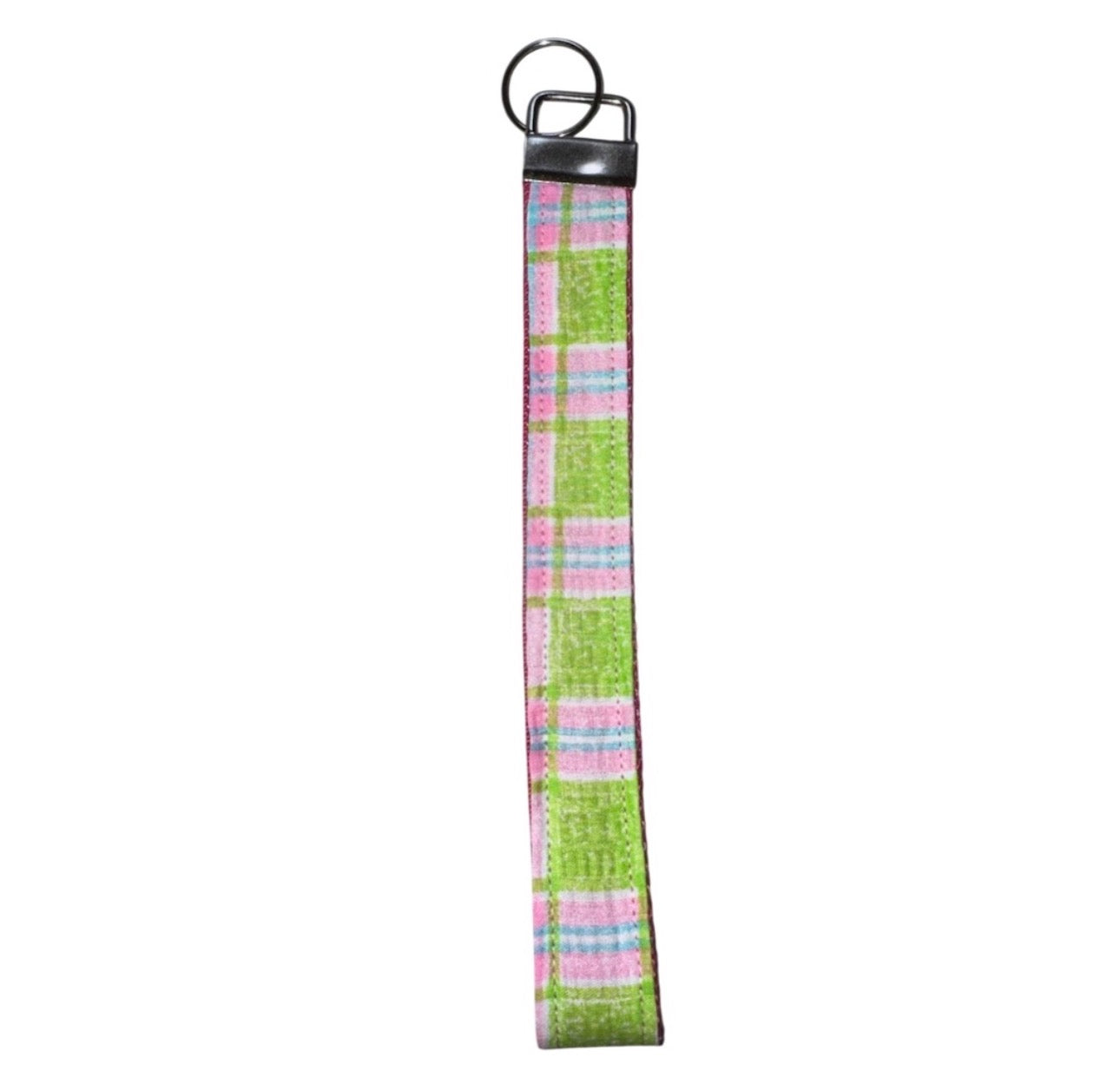 Dog Collar Leash & Bandana Set w/matching Scrunchie & Keychain Large Handmade Vintage Pink & Green Plaid Pattern Size Large Handmade