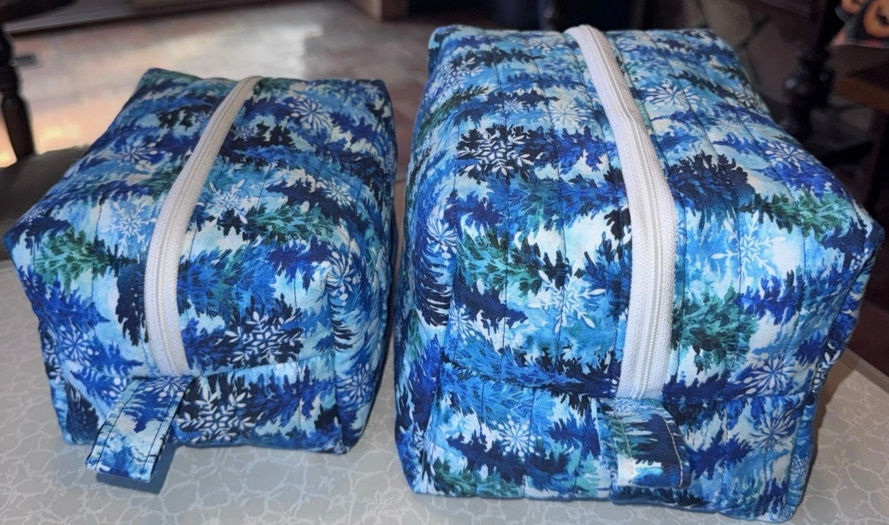 Boxy Makeup Bags Large Matching Quilted Woods Trees Themed /Toiletry Bags Set of 2
