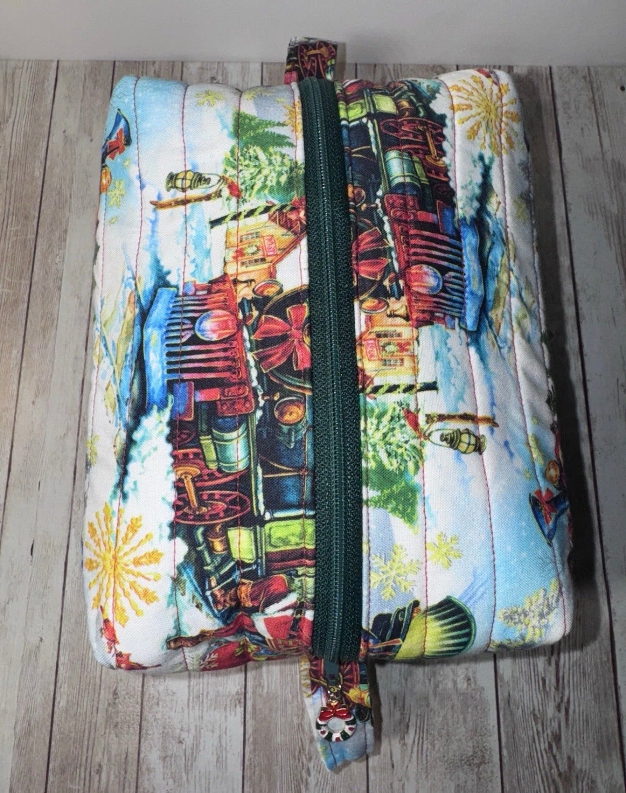 Boxy Handmade Christmas Train Holiday Makeup/Toiletrie Travel Bag 5.5”x7.5x6”