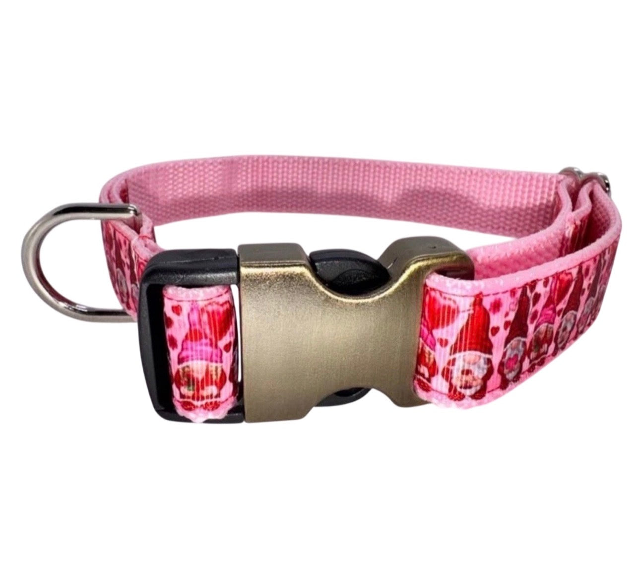 Heavy Duty Handmade Adjustable Size Large Dog Collar Gnomes Valentine’s Day
