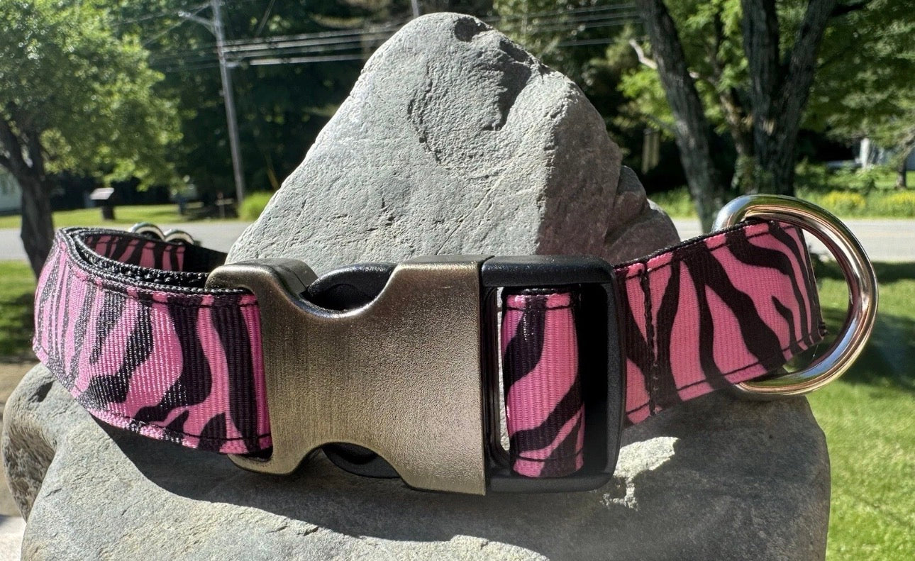 Dog Collar & Leash Pink Zebra Print  Large Handmade Heavy Duty NEW