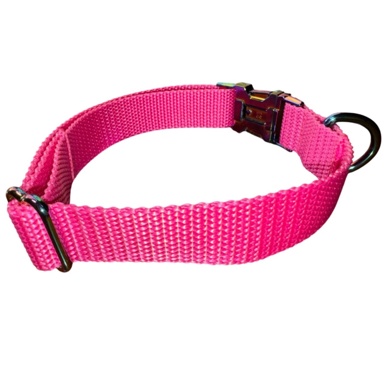Dog Collar Hot Pink Fun Summer Color Large Handmade Heavy Duty W/ Metal Iridescent Heavy Duty Buckle NEW