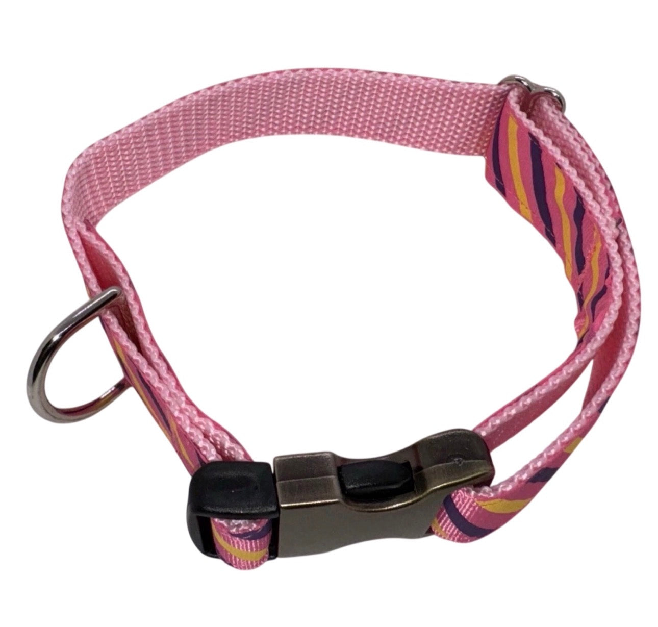 Large Handmade Heavy Duty Dog Collar Pink Stripes Colorful Valentine’s Print