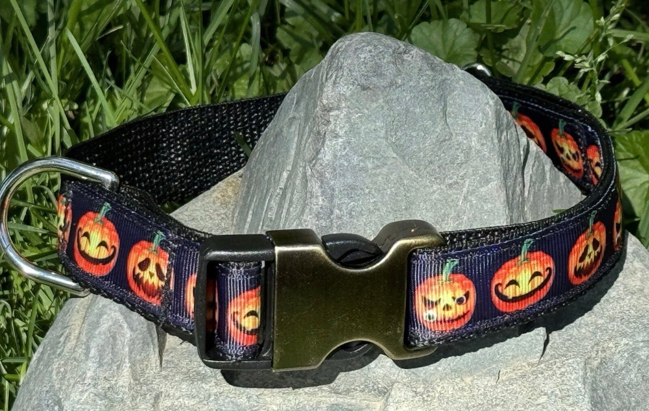 Dog Collar Orange Pumpkins Fall Halloween Large Handmade Heavy Duty W/Buckle NEW